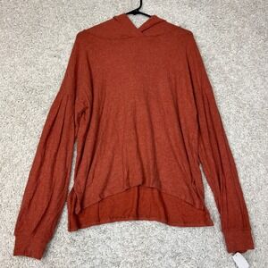 PST Los Angeles Tunic Sweater Womens Large Rust Knit Hooded Casual Comfort Cozy